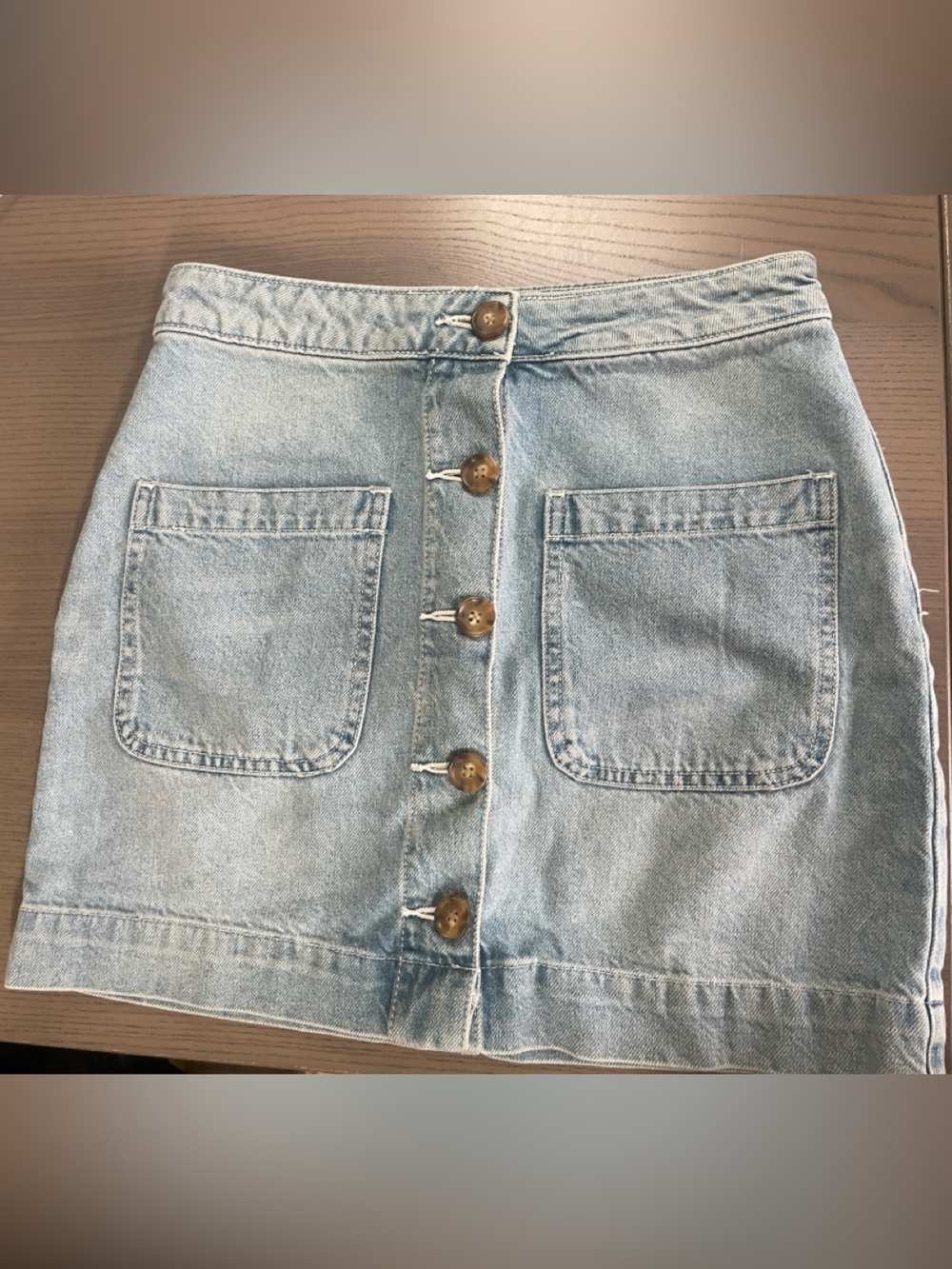 Free People Light Wash Denim Button-Front Mini Skirt